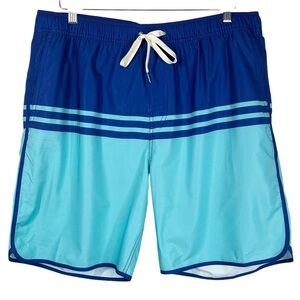 FAIR HARBOR Blue Colorblock Lined Men's Swim Trunks Board Shorts Size XXL